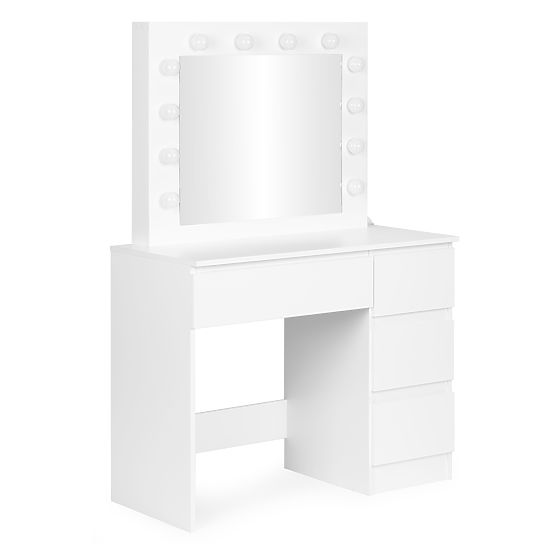 Kozmetický toaletný stolík so zrkadlom a LED osvetlením 4 zásuvky taburet ModernHome