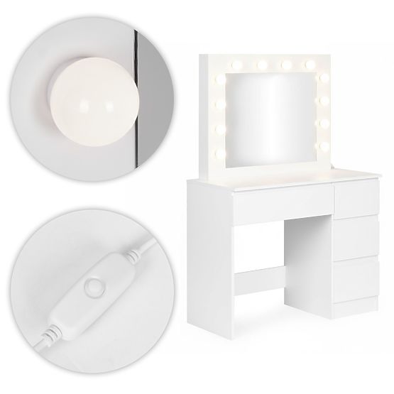 Kozmetický toaletný stolík so zrkadlom a LED osvetlením 4 zásuvky taburet ModernHome