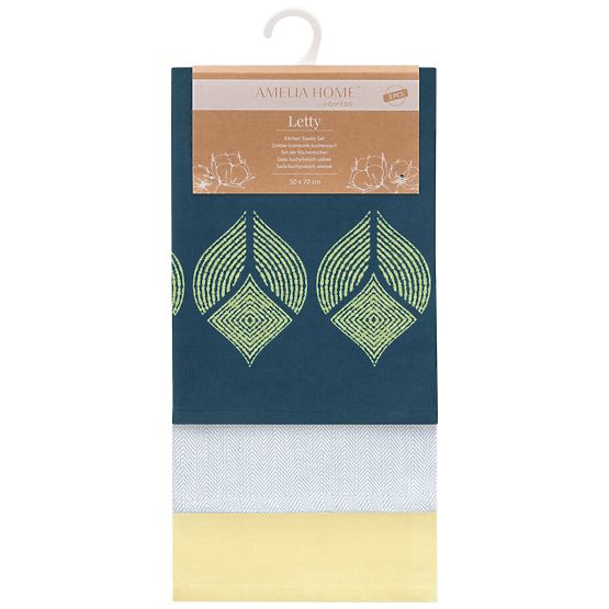 Kuchynská utierka LETTY žltá farba tlačený motív moderný štýl klasický 50x70 ameliahome