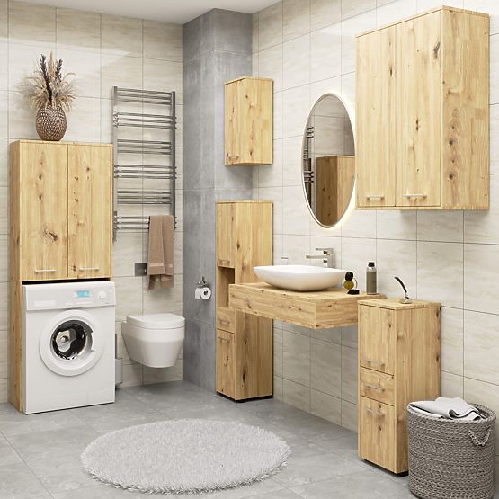 Kúpeľňová polica Uni - Dub Artisan - 2 dvere 2 výklenky