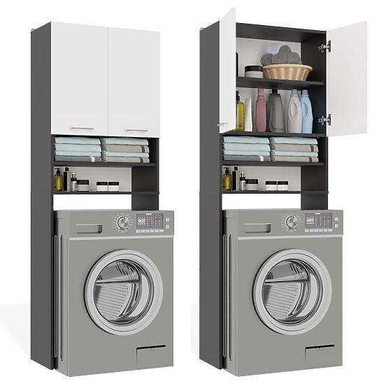 Kúpeľňová Skrinka nad Práčku POLA DK ANTRACIT BIELA Regál Stĺpik 180X64X30