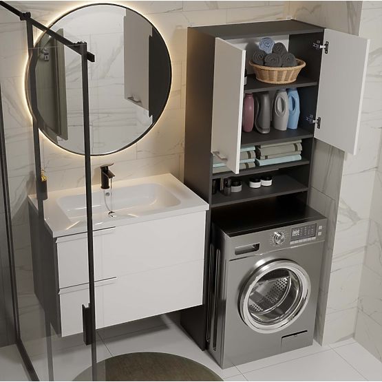 Kúpeľňová Skrinka nad Práčku POLA DK ANTRACIT BIELA Regál Stĺpik 180X64X30