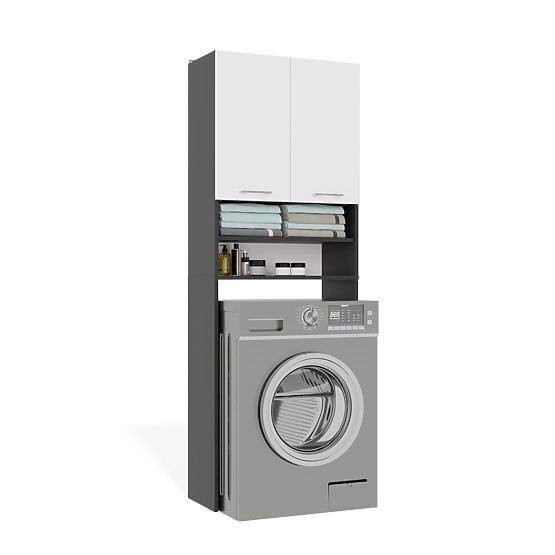 Kúpeľňová Skrinka nad Práčku POLA DK ANTRACIT BIELA Regál Stĺpik 180X64X30