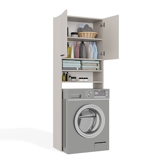 Kúpeľňová skrinka nad práčku POLA DK KAŠMÍR BÉŽOVÁ Regál Stĺp 180X64X30