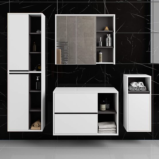 KÚPEĽŇOVÁ SKRINKA POD UMÝVADLO S OTVORMI VAMI W90 UM 2SZ 2P BIELA / GRAFITOVÁ SIVÁ