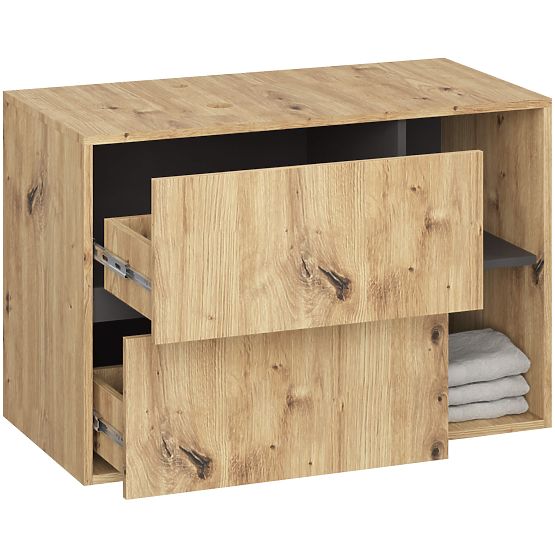 KÚPEĽŇOVÁ SKRINKA POD UMÝVADLO S OTVORMI VAMI W90 UM 2SZ 2P DUB ARTISAN / GRAFITOVÁ SIVÁ