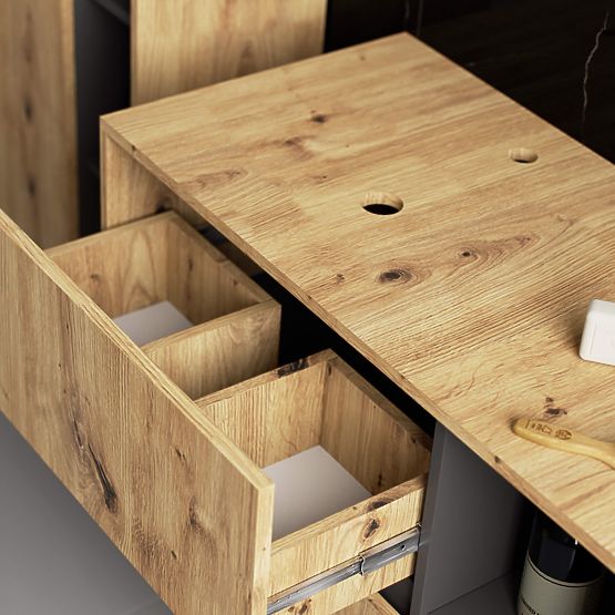 KÚPEĽŇOVÁ SKRINKA POD UMÝVADLO S OTVORMI VAMI W90 UM 2SZ 2P DUB ARTISAN / GRAFITOVÁ SIVÁ