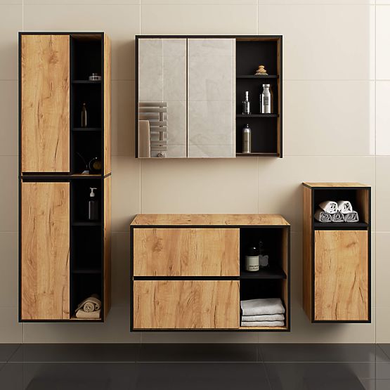 KÚPEĽŇOVÁ SKRINKA POD UMÝVADLO S OTVORMI VAMI W90 UM 2SZ 2P DUB CRAFT / ČIERNA