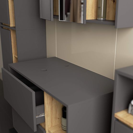 KÚPEĽŇOVÁ SKRINKA POD UMÝVADLO S OTVORMI VAMI W90 UM 2SZ 2P GRAFITOVÁ ŠEDÁ / DUB ARTISAN