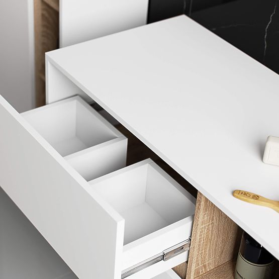 KÚPEĽŇOVÁ SKRINKA POD UMÝVADLO VAMI W90 2SZ 2P PK BIELA / DUB SONOMA