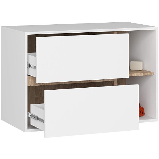 KÚPEĽŇOVÁ SKRINKA POD UMÝVADLO VAMI W90 2SZ 2P BIELA / DUB SONOMA
