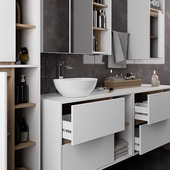 KÚPEĽŇOVÁ SKRINKA POD UMÝVADLO VAMI W90 2SZ 2P BIELA / DUB SONOMA