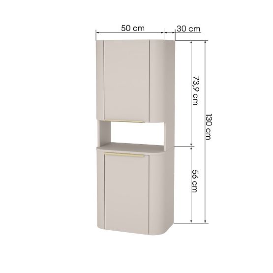Kúpeľňová skrinka, stĺp Bassa kašmírový, zlaté úchyty, zaoblený