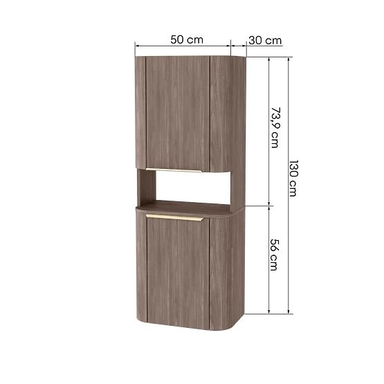 Kúpeľňová skrinka, stĺp Bassa orech lincoln, zlaté úchyty, zaoblený
