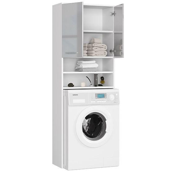 KÚPEĽŇOVÝ REGÁL FIN NAD PRÁČKU BIELY / METALICKÝ LESK