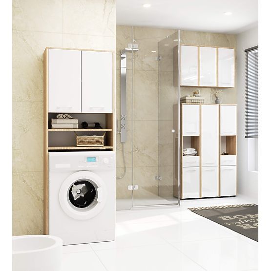 KÚPEĽŇOVÝ REGÁL FIN NAD PRÁČKU DUB SONOMA / BIELY LESK