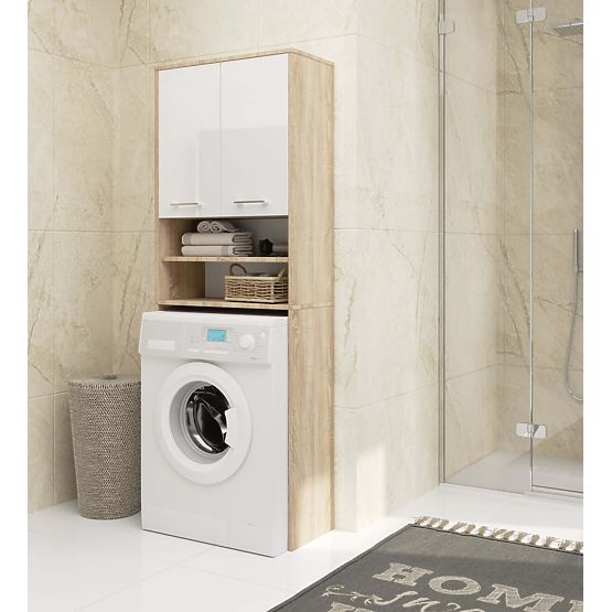 KÚPEĽŇOVÝ REGÁL FIN NAD PRÁČKU DUB SONOMA / BIELY LESK