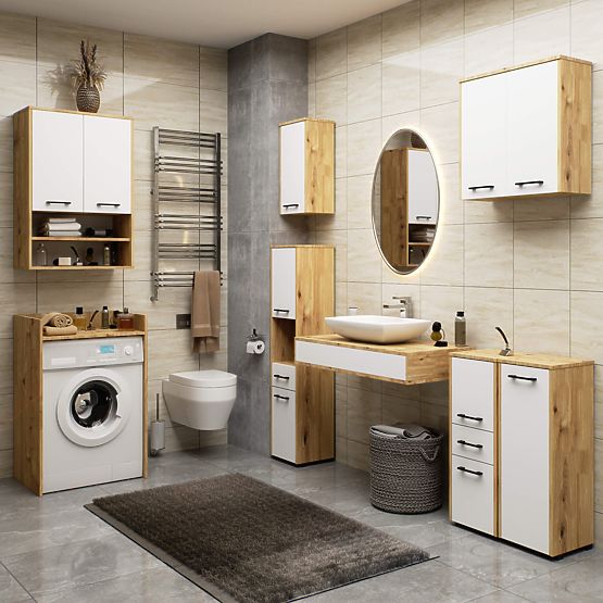 KÚPEĽŇOVÝ REGÁL FIN STĹP 30 2D 1SZ 1W 140cm PK ARTISAN / BIELA