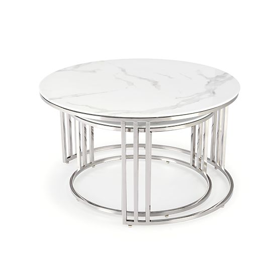 MERCURY 2 sada 2 lavíc, rám - strieborný, sklo - biely mramor (1p=1ks)