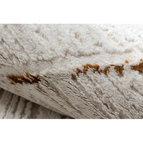 Moderný koberec DUKE 51557 krémová / zlatá - Geometrický, štruktúrovaný, veľmi jemný, strapce