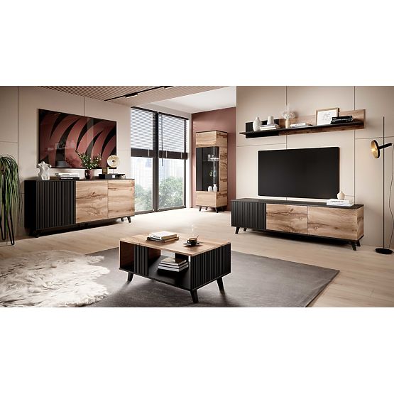 Nástenná polica RANDOM P-2 - Dub Wotan/Čierna