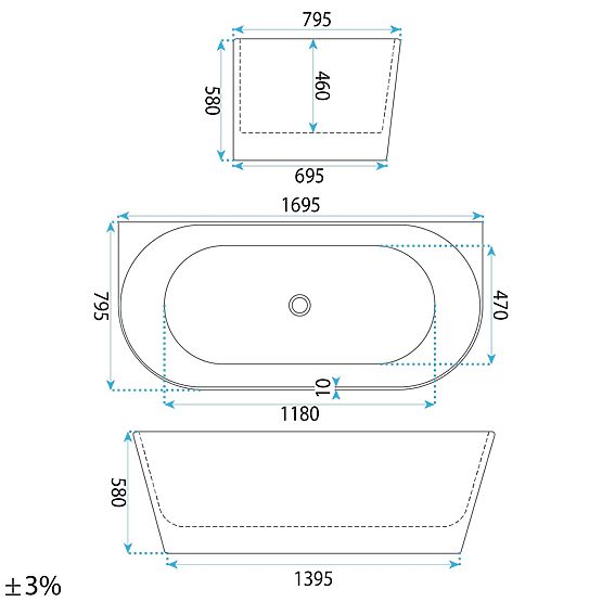 Nástenná vaňa CAPRI SLIM 170 cm