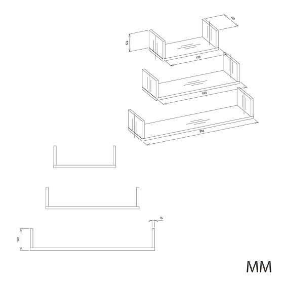 Nástenná Závesná Polica MOBI 3P BIELA