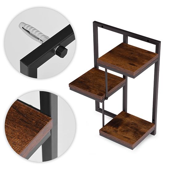 Nástenný kvetinový stojan závesná polica na kvety dekorácia 3 úrovne loft ModernHome