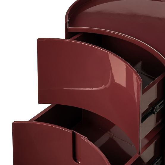 Nočný stolík so zásuvkami Vena, bordový/hnedý, zaoblený, lesklý