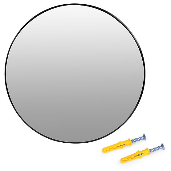 Okrúhle nástenné zrkadlo 80 cm závesné moderný čierny rám hliník ModernHome