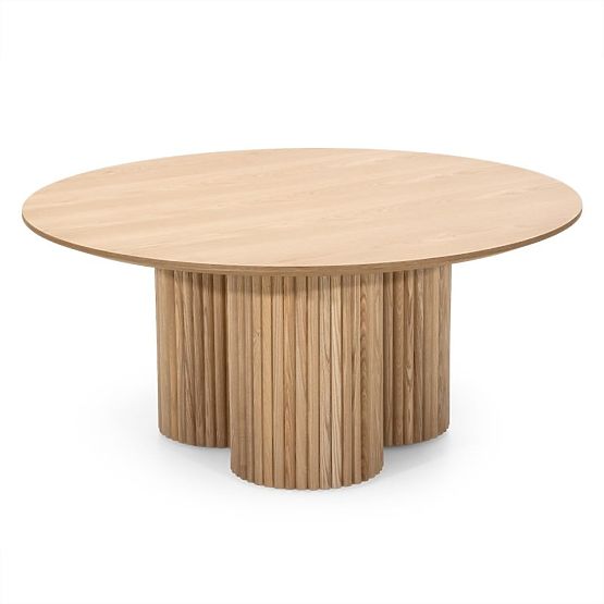 Okrúhly konferenčný stolík Vesby 100 cm, prírodný dub, jaseň, lamely