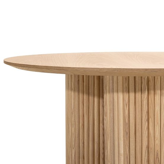 Okrúhly konferenčný stolík Vesby 100 cm, prírodný dub, jaseň, lamely