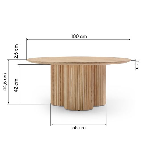 Okrúhly konferenčný stolík Vesby 100 cm, prírodný dub, jaseň, lamely