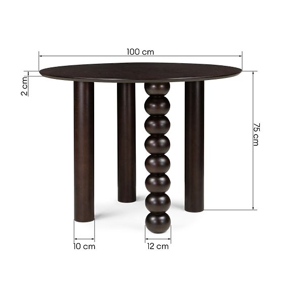 Okrúhly stôl Bolla 100 cm, dubová dyha, orech, dekoratívna noha s guľami