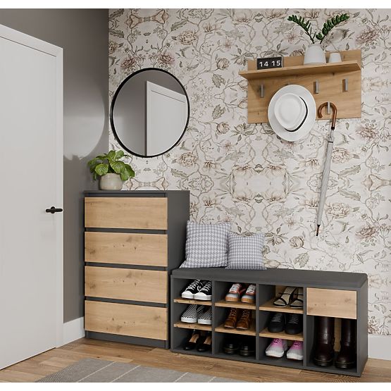 Otvorená botníková skrinka TALLIN ANTRACIT DUB ARTISAN do predsiene