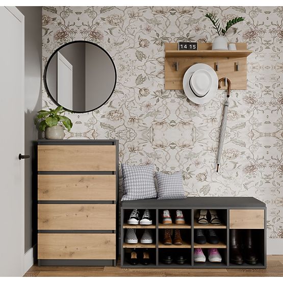 Otvorená botníková skrinka TALLIN ANTRACIT DUB ARTISAN do predsiene