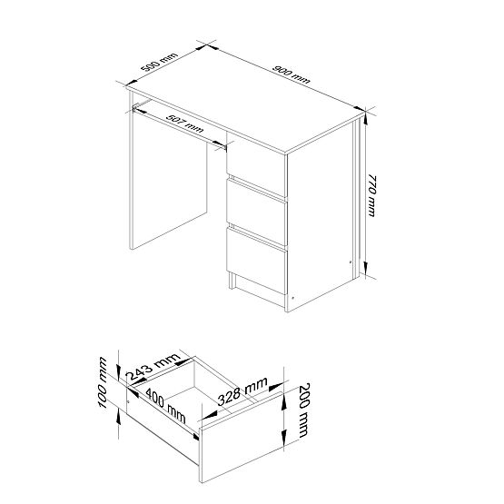 PÍSACÍ STÔL A-6 CLP DUB ARTISAN / BIELY PRAVOSTRANNÝ