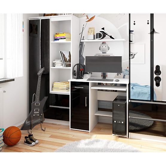 PÍSACÍ STÔL JAY PK BIELY / ČIERNY LESK