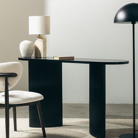 Písací stôl/konzola Pauline 140 cm, čierna, lamely