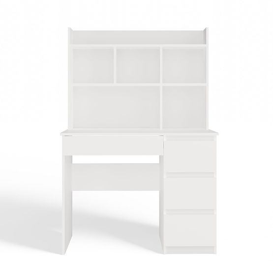 Písací stôl MIJAS Pravý s Nástavcom Biely Mat 4 Zásuvky 4 Poličky Do Kancelárie Izby