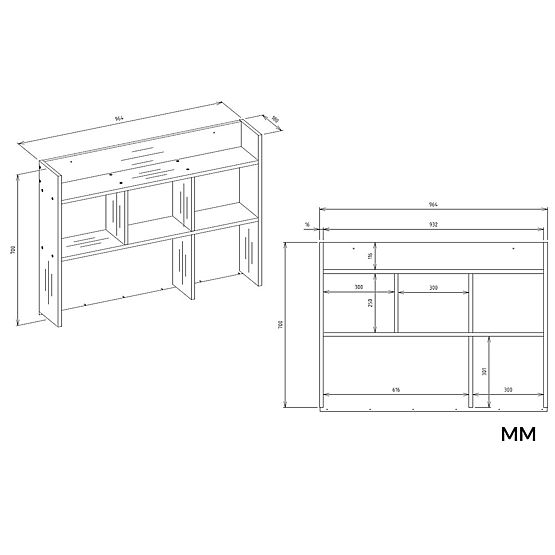 Písací stôl MIJAS Pravý s Nástavcom Biely Mat 4 Zásuvky 4 Poličky Do Kancelárie Izby