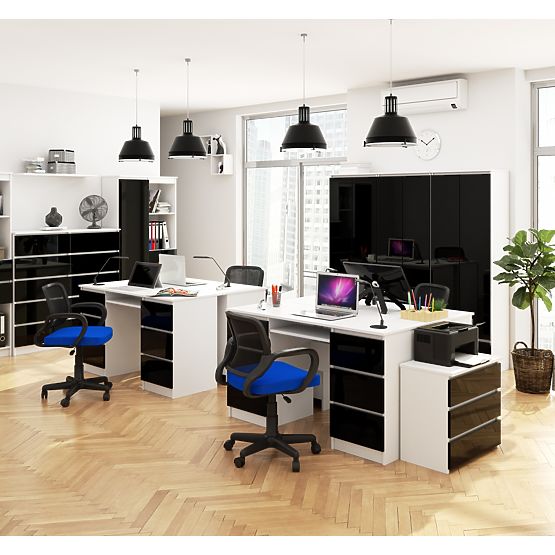 POČÍTAČOVÝ STÔL A-11 135 cm 6 ZÁSUVIEK PK BIELA / ČIERNY LESK