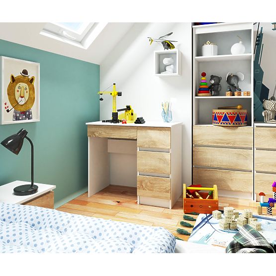 POČÍTAČOVÝ STÔL A-7 90 cm PRAVÝ PK BIELY / SONOMA