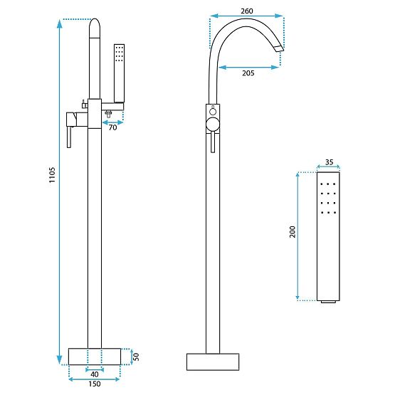 Podlahová vaňová batéria Rea Lungo Titan
