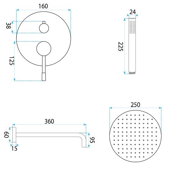 Podomietková sprchová sada Rea Lungo Diamond Chróm + BOX