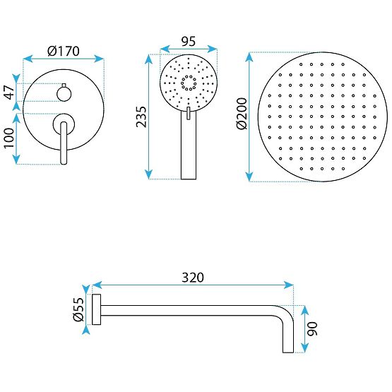 Podomietková sprchová sada Rea Ontario Zlatý Kartáčovaný + BOX