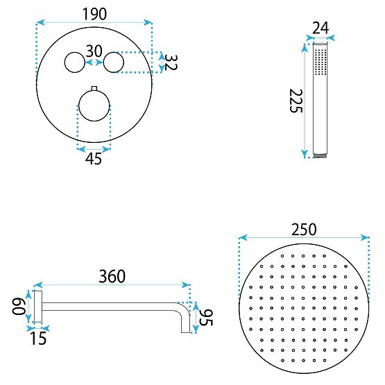 Podomietková sprchová sada s termostatom Rea Lungo Diamond Chróm+ BOX