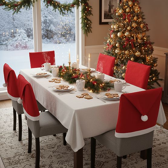 Poťah na stoličku v tvare čiapky Santa Clausa 6 ks