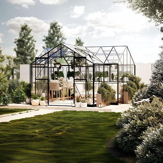 Predlžovací modul pre záhradnú oranžériu Royal Green Standard, 4,1 m², tvrdené sklo 4 mm, hliník