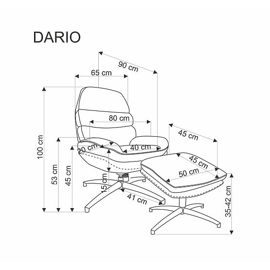 Relaxačné kreslo DARIO s podnožkou a hojdacou funkciou, sivé (1p=1ks)